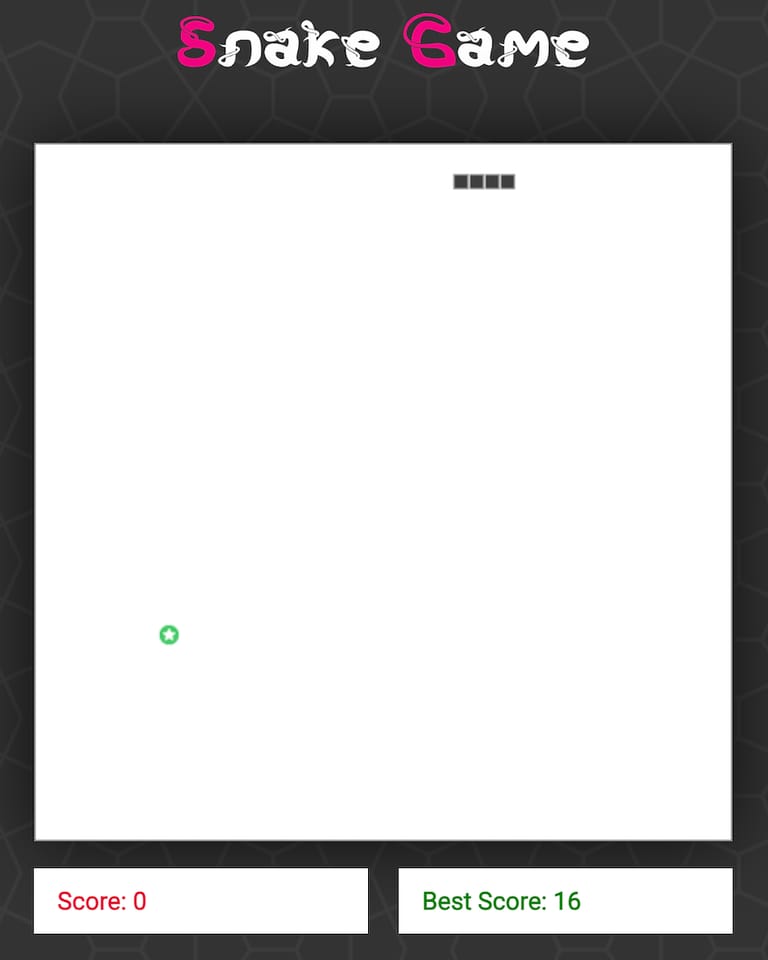 Snake browser game: a small snake and a green star on a white play area, with the score and best score below.